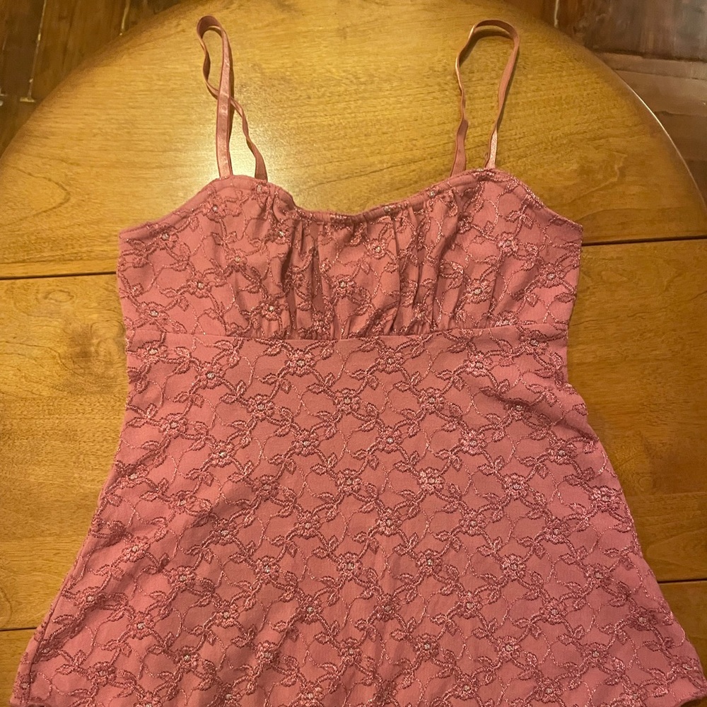IZ Byer California Vintage Y2K Pink Lace Camisole/Tank Top Made in USA